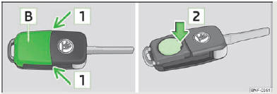 Skoda Citigo. Abb. 8 Funkschlüssel - Deckel abnehmen / Batterie herausnehmen