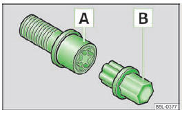 Skoda Citigo. Abb. 112 Prinzipdarstellung: Anti-Diebstahl- Radschraube mit Adapter