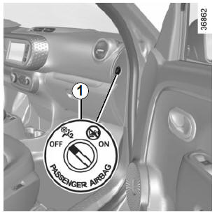 Renault Twingo. Deaktivieren der Beifahrerairbagss vorne (bei Fahrzeugen mit entsprechender Ausstattung)